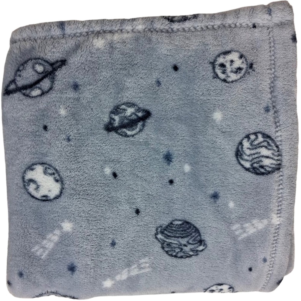 Adirondack Baby Gray Space Themed Blanket Soft Fleece Planets Outer Stars Grey